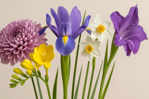 Meaning of flowers — chrysanthemum, freesia, narcissus, gladiolus, iris | Lotus724 (no text on image)