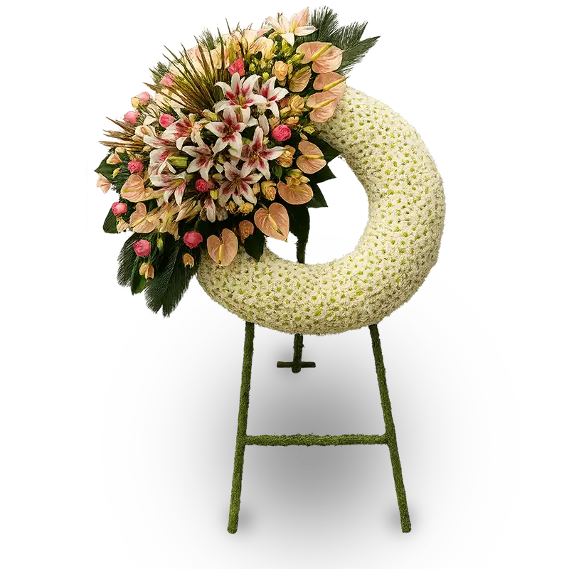 Large standing flower arrangement with premium roses and lilies