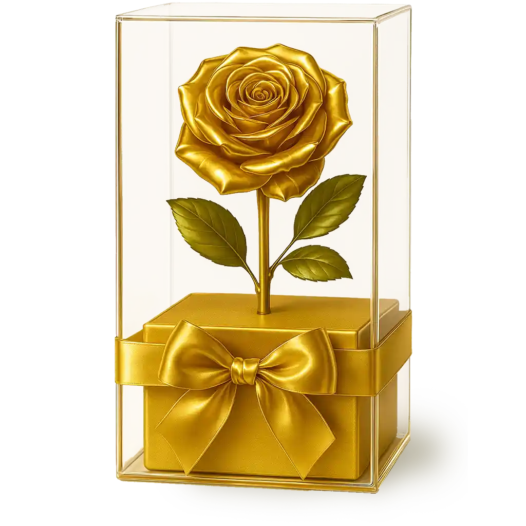 رز جاودان تک شاخه در باکس شیشه‌ای لوکس